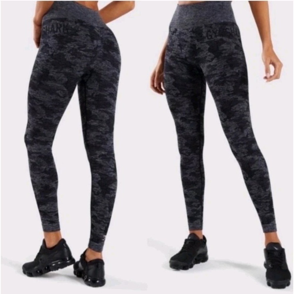 Gymshark‎ Adapt Seamless Black Camo High Waisted Leggings Srunched Butt  Size S